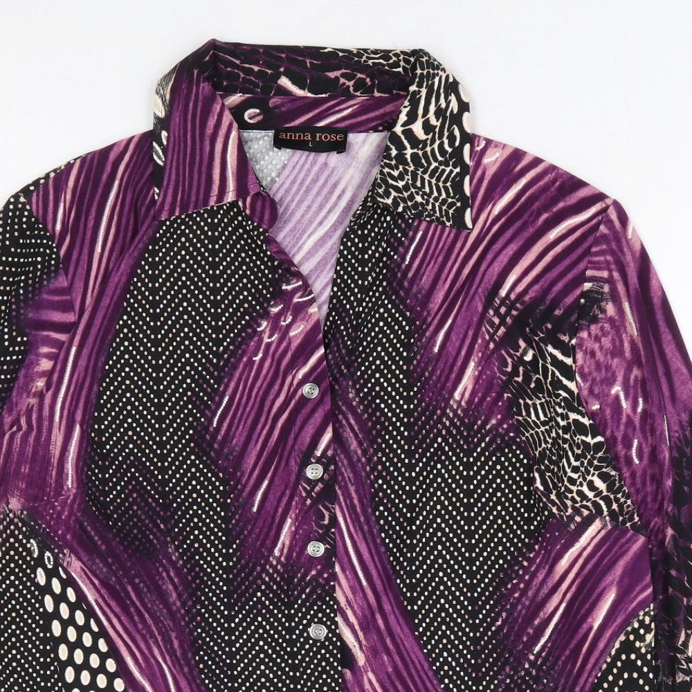 Anna Rose Womens Multicoloured Geometric Polyester Basic Button-Up Size L Collared