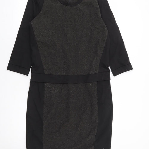 Sandwich Womens Black Geometric Viscose Pencil Dress Size 10 Round Neck Zip