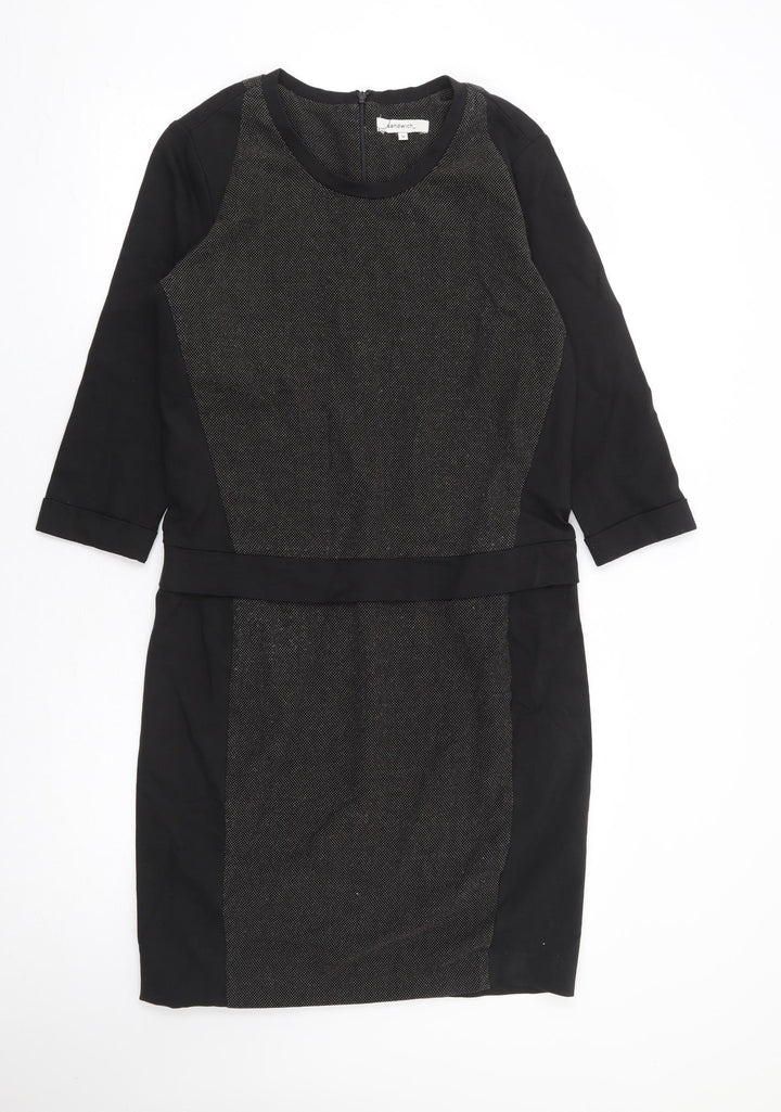 Sandwich Womens Black Geometric Viscose Pencil Dress Size 10 Round Neck Zip