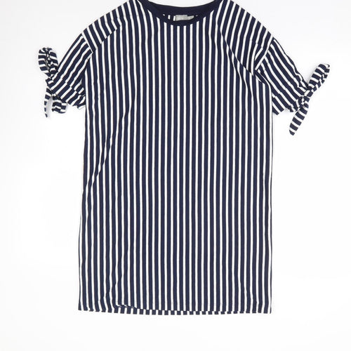 ASOS Womens Blue Striped Polyester T-Shirt Dress Size 6 Round Neck Pullover - Tie Sleeve Detail