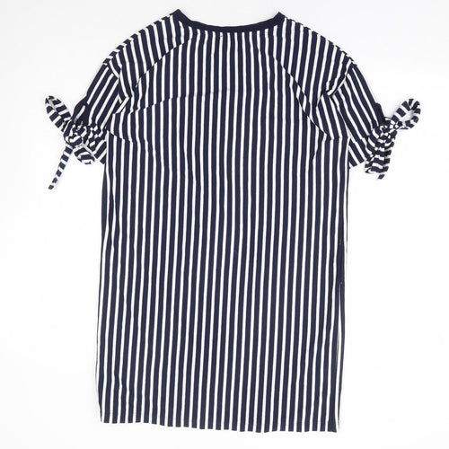 ASOS Womens Blue Striped Polyester T-Shirt Dress Size 6 Round Neck Pullover - Tie Sleeve Detail