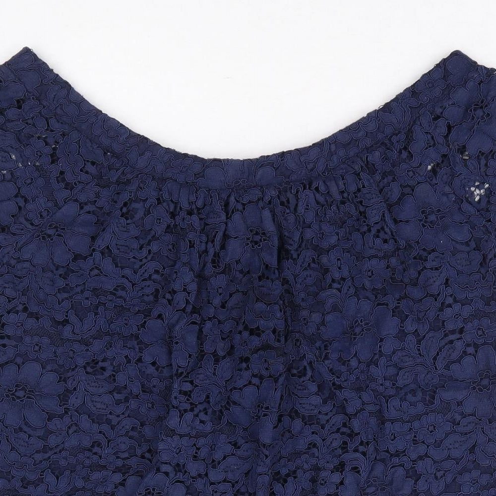 Peacocks Womens Blue Floral Nylon Basic Blouse Size 12 Boat Neck