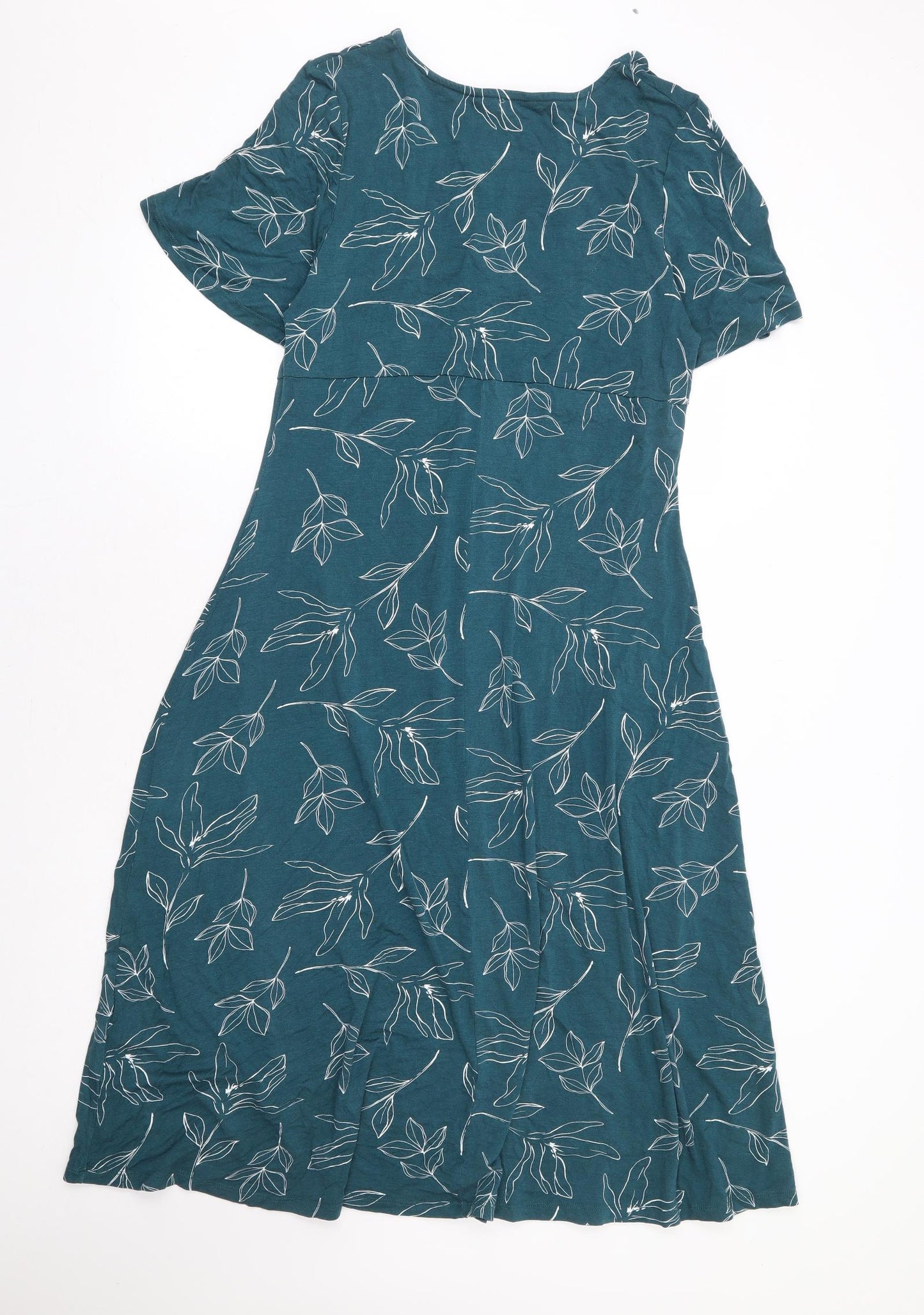 Bonmarché Womens Green Floral Viscose A-Line Size 14 V-Neck Pullover