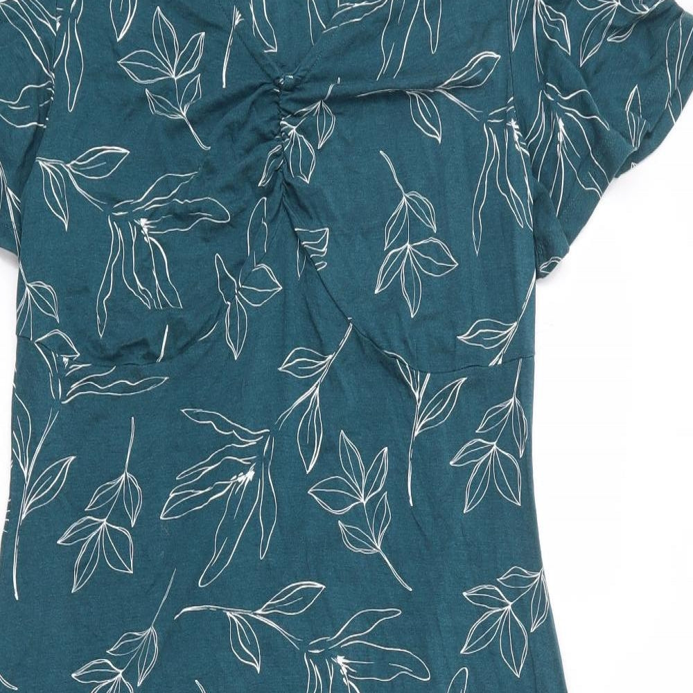 Bonmarché Womens Green Floral Viscose A-Line Size 14 V-Neck Pullover