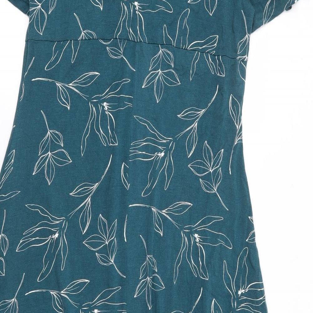 Bonmarché Womens Green Floral Viscose A-Line Size 14 V-Neck Pullover