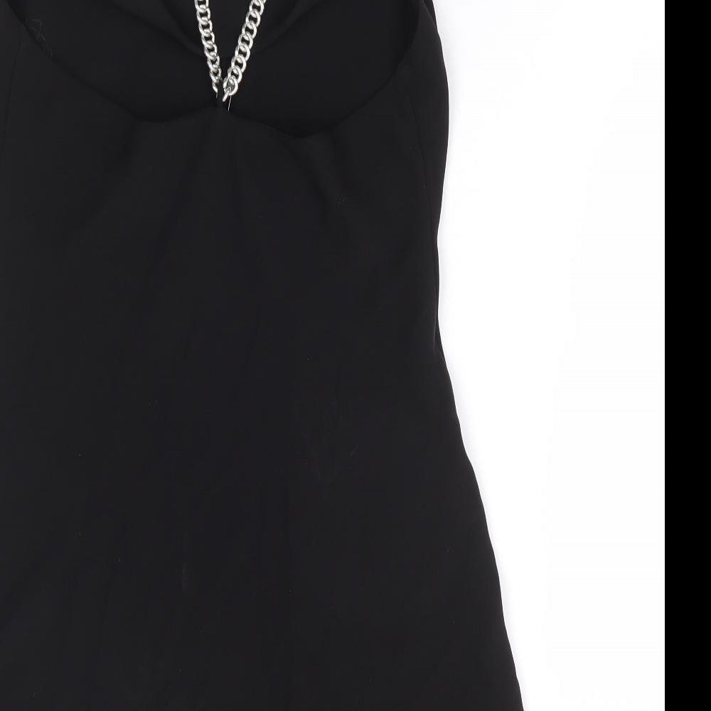 Zara Womens Black Polyester Bodycon Size S Cowl Neck Pullover - Chain Strap