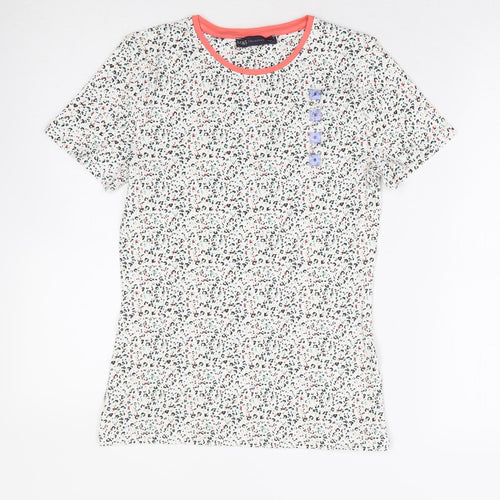 Marks and Spencer Womens White Animal Print Cotton Basic T-Shirt Size 8 Round Neck - Multicoloured Leopard Print