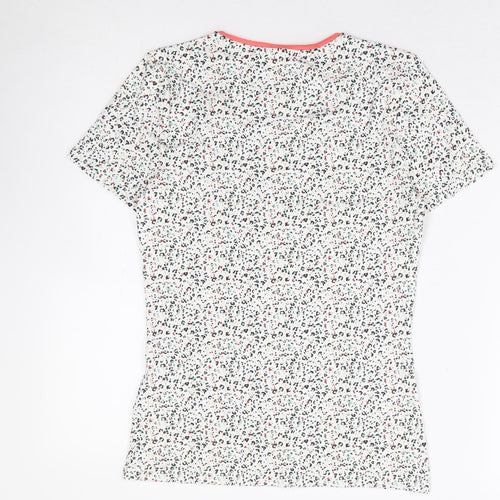 Marks and Spencer Womens White Animal Print Cotton Basic T-Shirt Size 8 Round Neck - Multicoloured Leopard Print