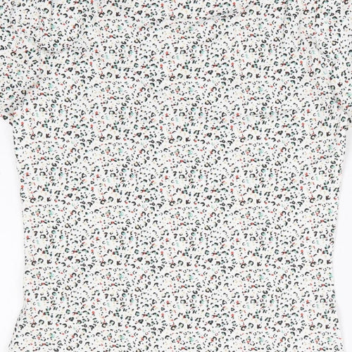 Marks and Spencer Womens White Animal Print Cotton Basic T-Shirt Size 8 Round Neck - Multicoloured Leopard Print