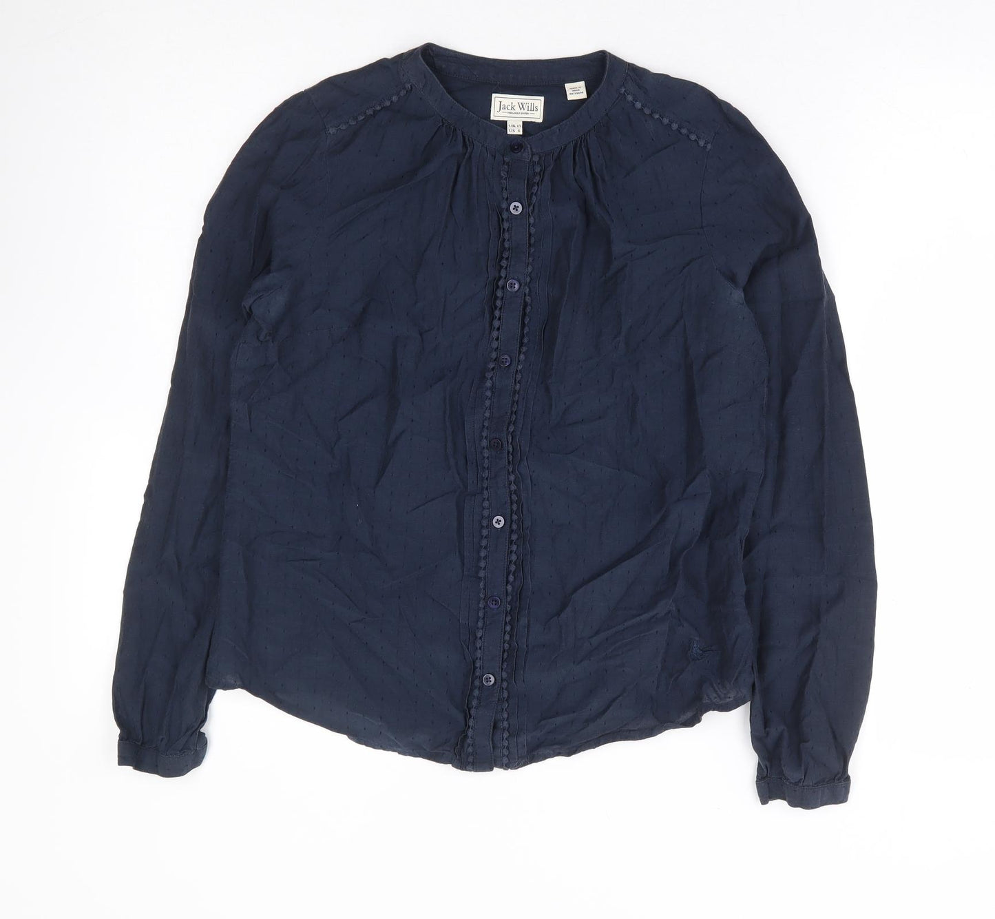 Jack Wills Womens Blue Cotton Basic Button-Up Size 10 Round Neck