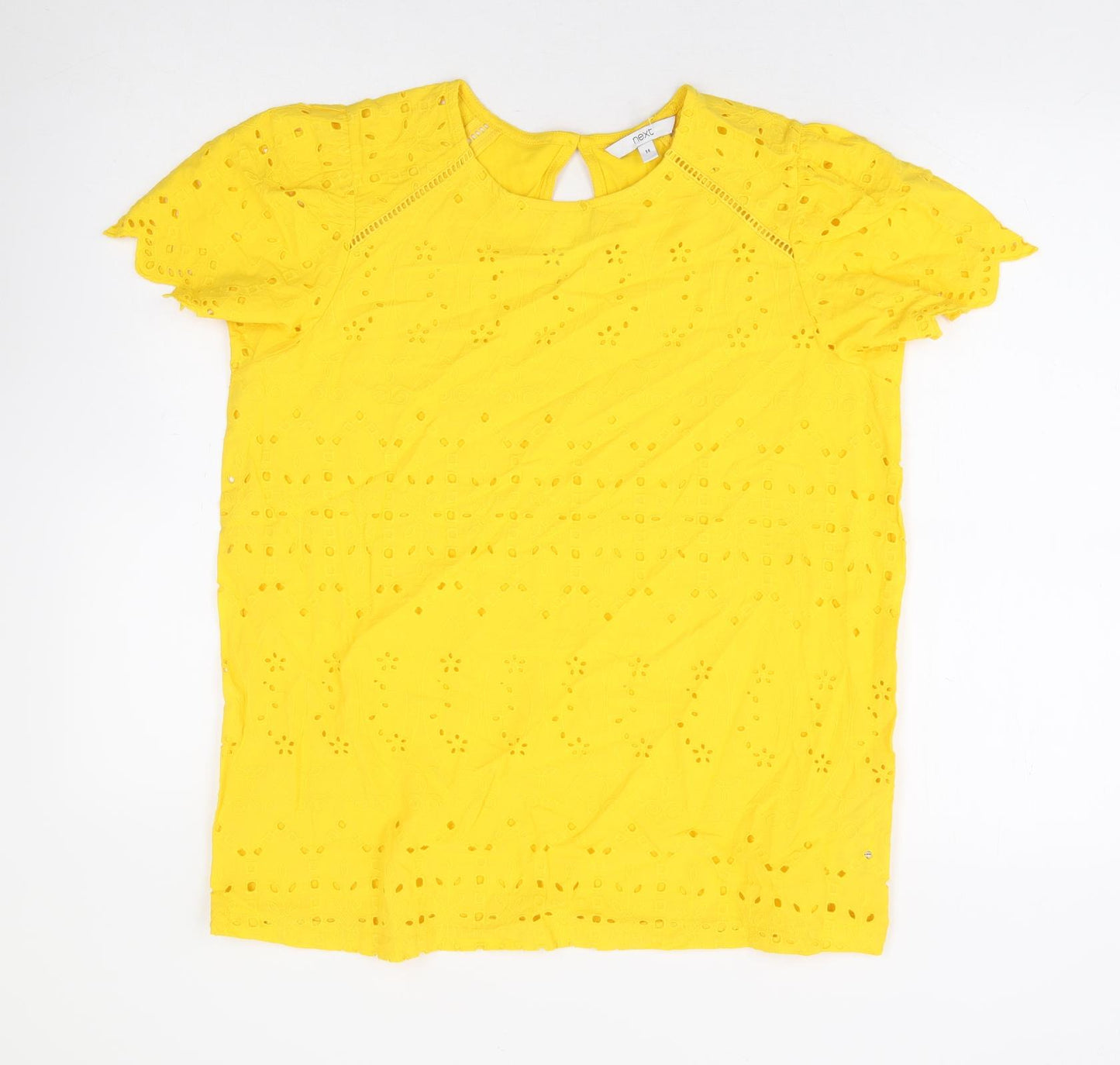 NEXT Womens Yellow Floral 100% Cotton Basic T-Shirt Size 14 Round Neck