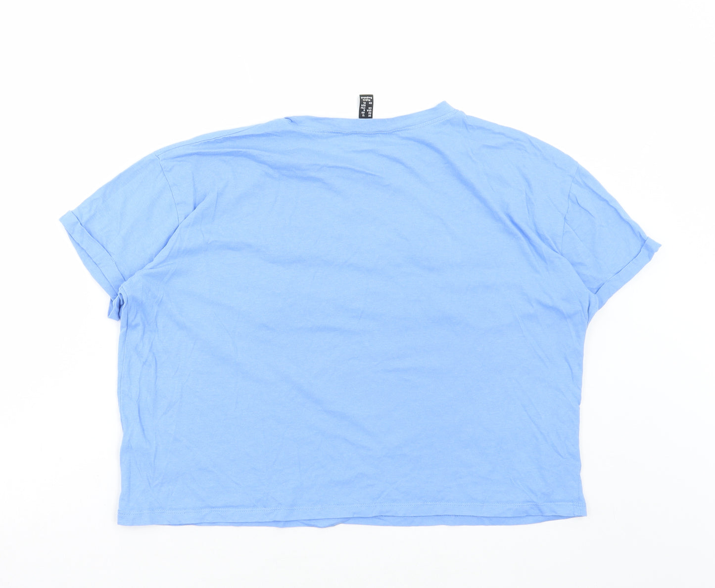 New Look Womens Blue Cotton Cropped T-Shirt Size 12 Round Neck - Joyful and Happy