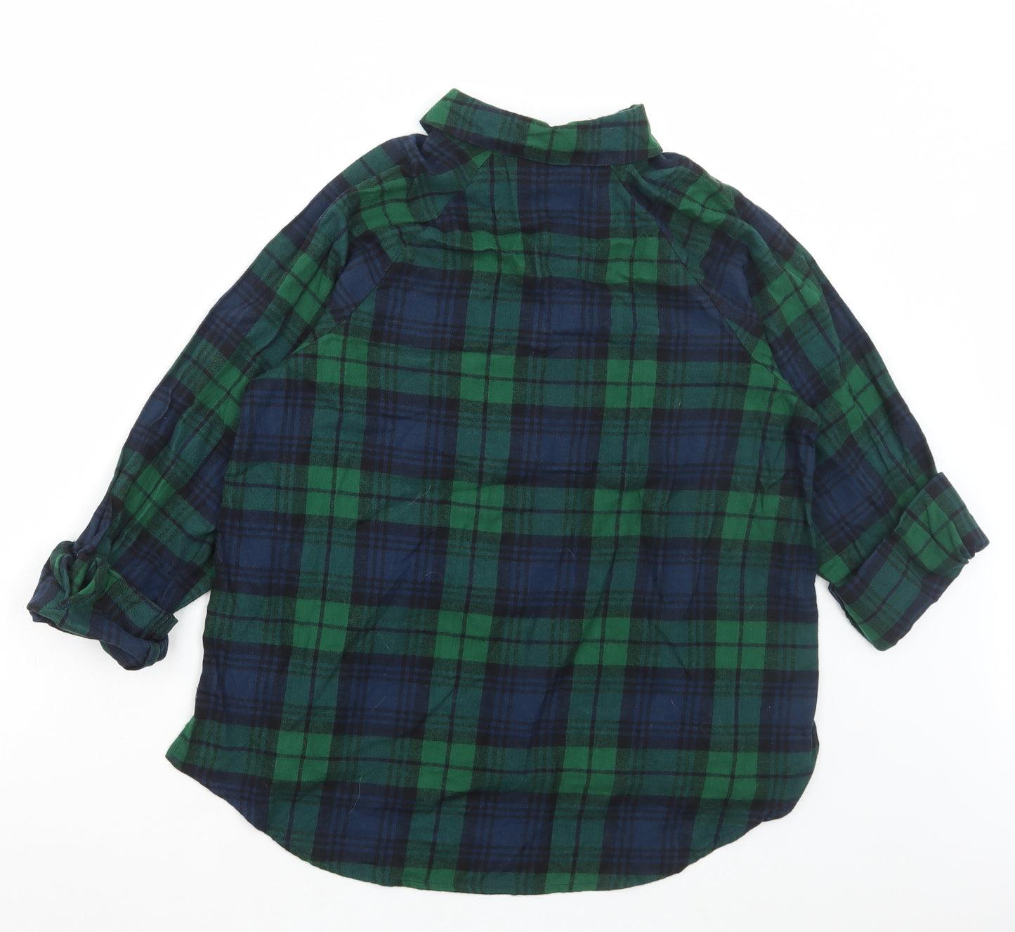 Primark Womens Green Plaid Cotton Basic Button-Up Size 10 Collared