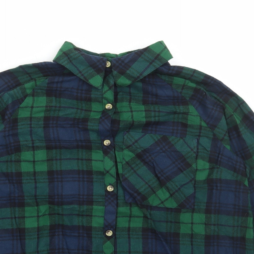 Primark Womens Green Plaid Cotton Basic Button-Up Size 10 Collared