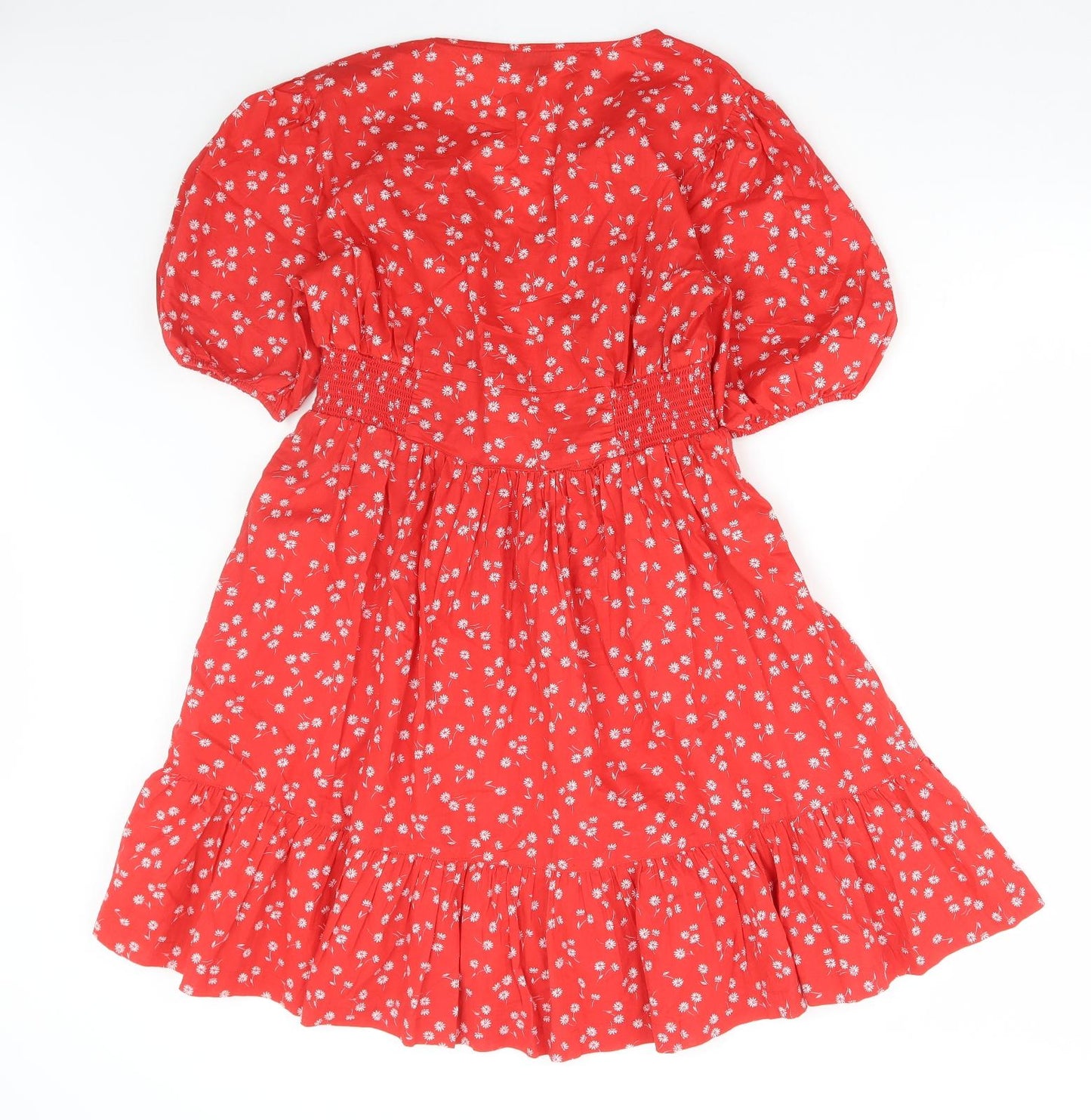 F&F Womens Red Floral Cotton A-Line Size 10 V-Neck Pullover
