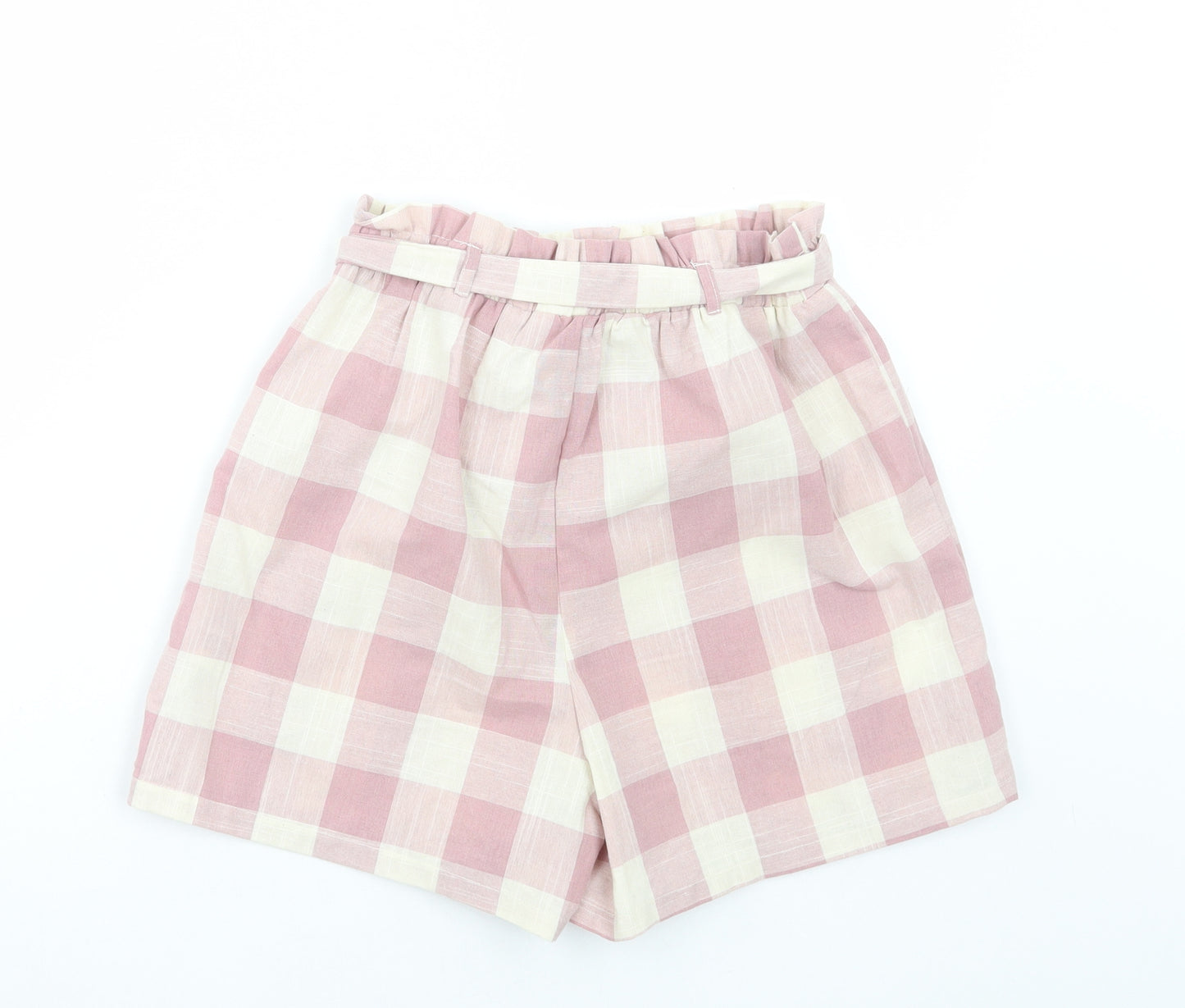 Primark Womens Pink Check Polyester Paperbag Shorts Size 24 in L3 in Regular Tie