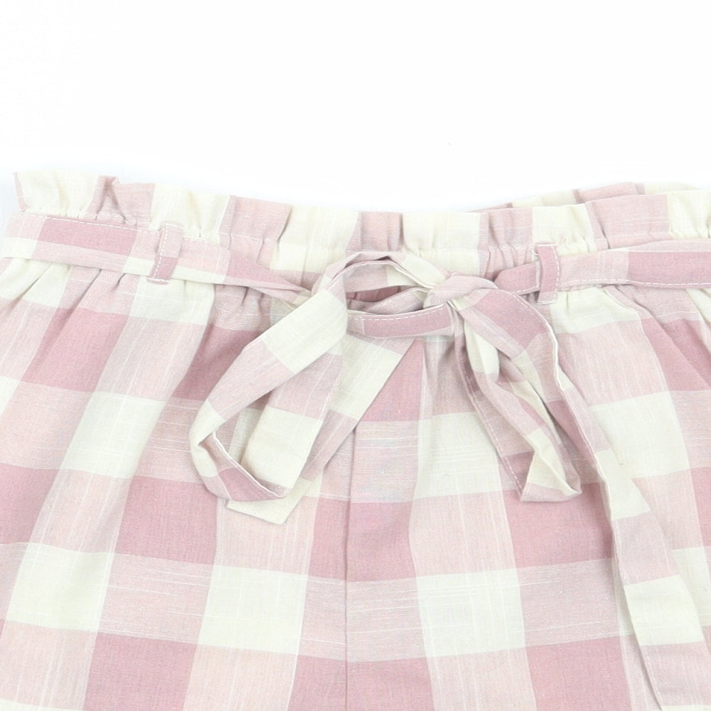 Primark Womens Pink Check Polyester Paperbag Shorts Size 24 in L3 in Regular Tie