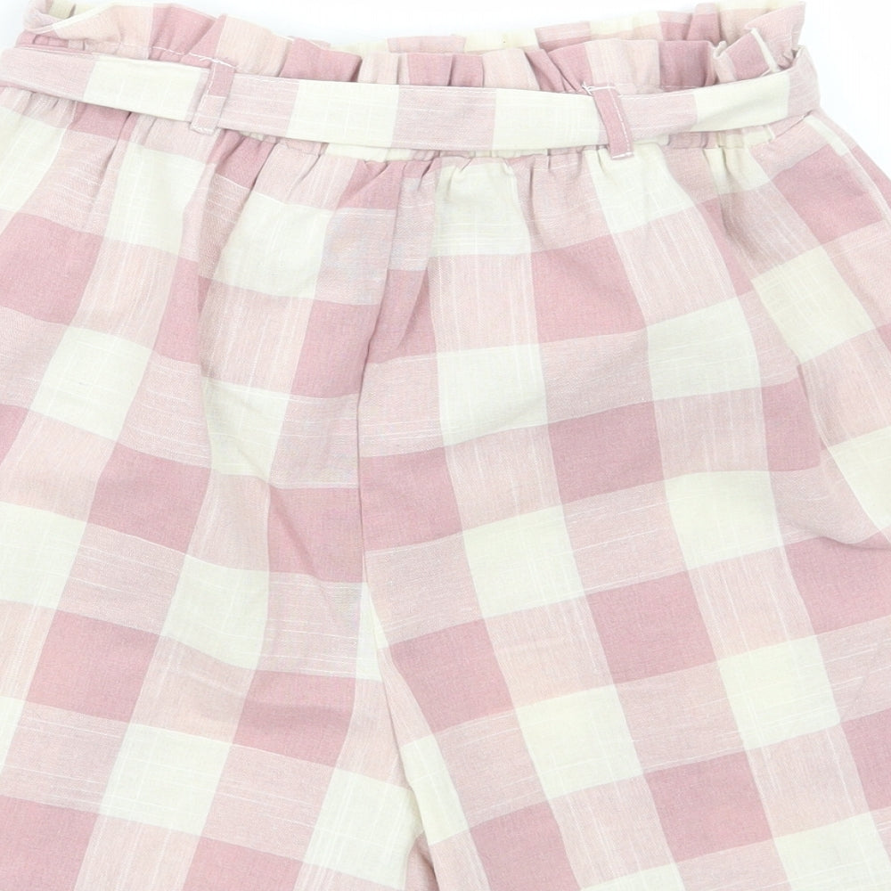 Primark Womens Pink Check Polyester Paperbag Shorts Size 24 in L3 in Regular Tie