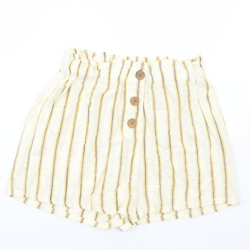 Preworn Womens Yellow Striped Polyester Hot Pants Shorts Size 26 in L3 in Regular Pull On