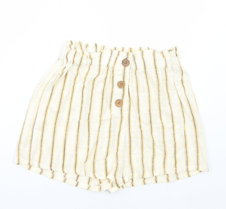 Preworn Womens Yellow Striped Polyester Hot Pants Shorts Size 26 in L3 in Regular Pull On