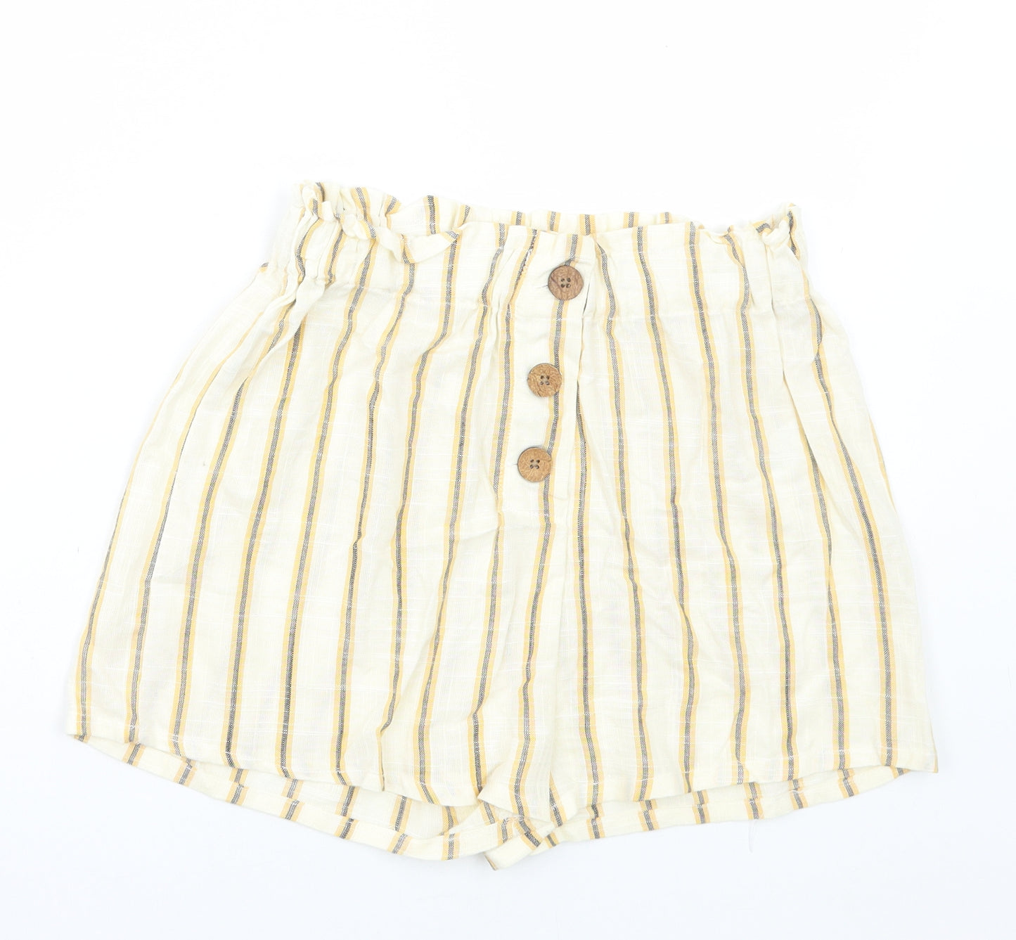 Preworn Womens Yellow Striped Polyester Hot Pants Shorts Size 26 in L3 in Regular Pull On