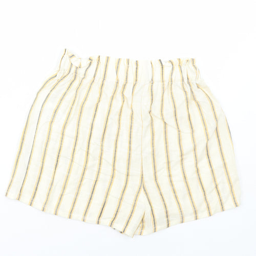 Preworn Womens Yellow Striped Polyester Hot Pants Shorts Size 26 in L3 in Regular Pull On