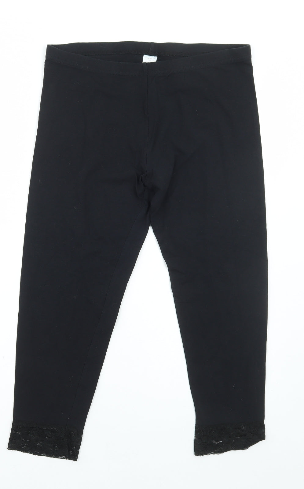 New Look Womens Black Cotton Cropped Leggings Size 16 L22 in - Lace Detail