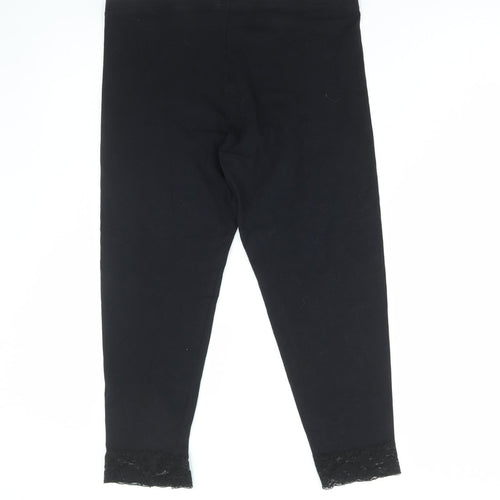 New Look Womens Black Cotton Cropped Leggings Size 16 L22 in - Lace Detail