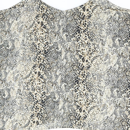 PEP&CO Womens Brown Animal Print Polyester Basic Blouse Size 14 V-Neck