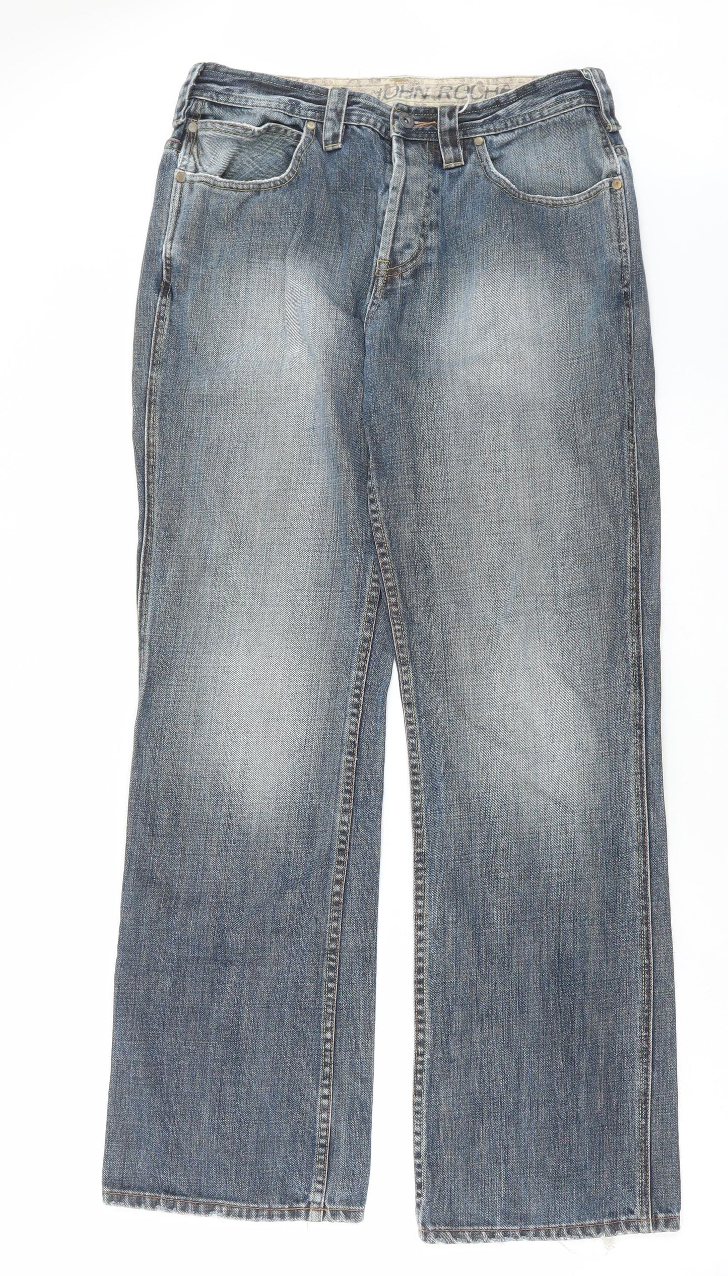 John Rocha Mens Blue Cotton Straight Jeans Size 32 in L32 in Regular Button