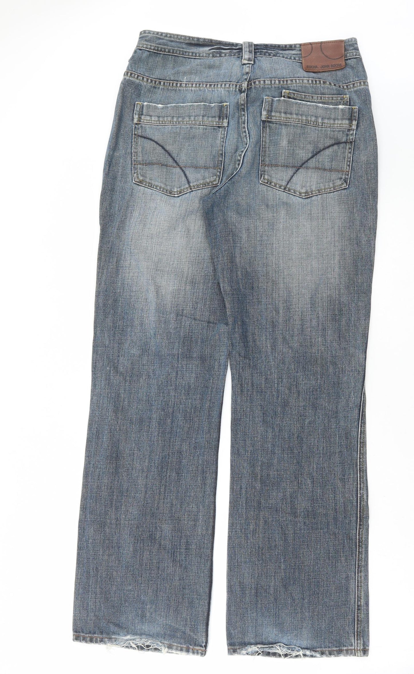 John Rocha Mens Blue Cotton Straight Jeans Size 32 in L32 in Regular Button
