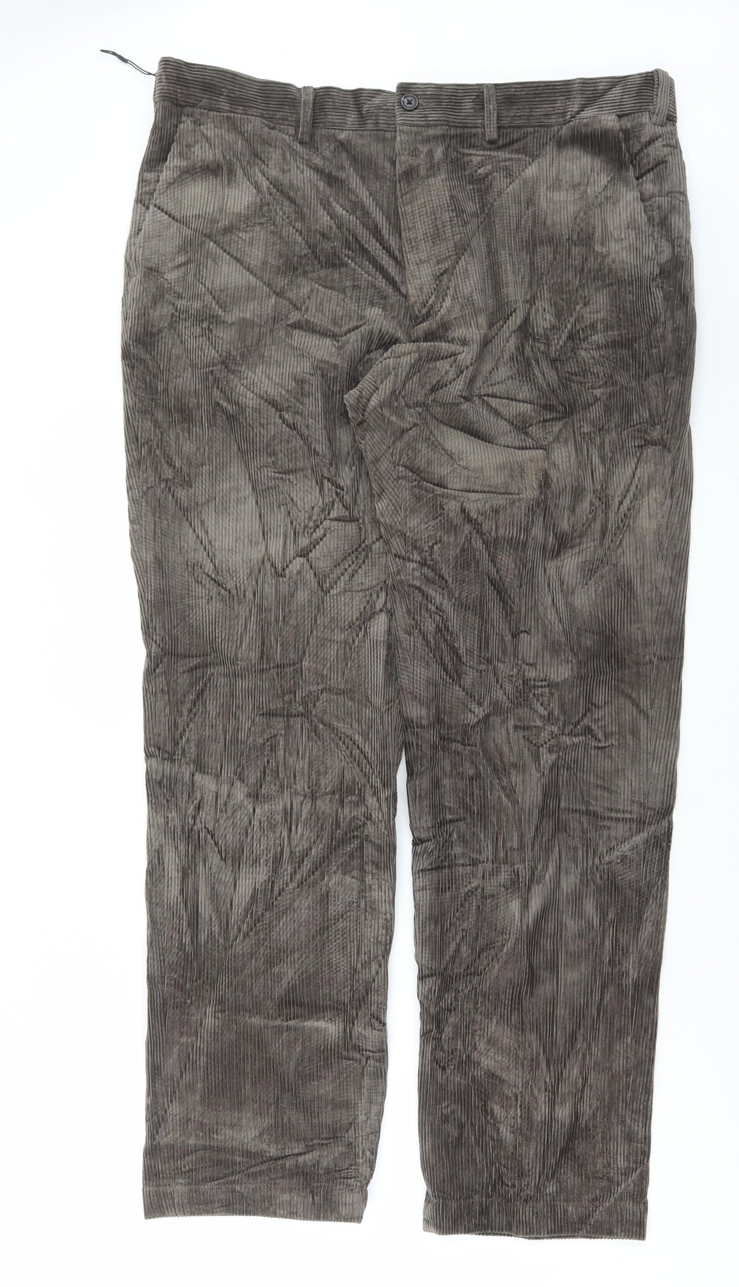Marks and Spencer Mens Brown Cotton Trousers Size 38 in L31 in Regular Button