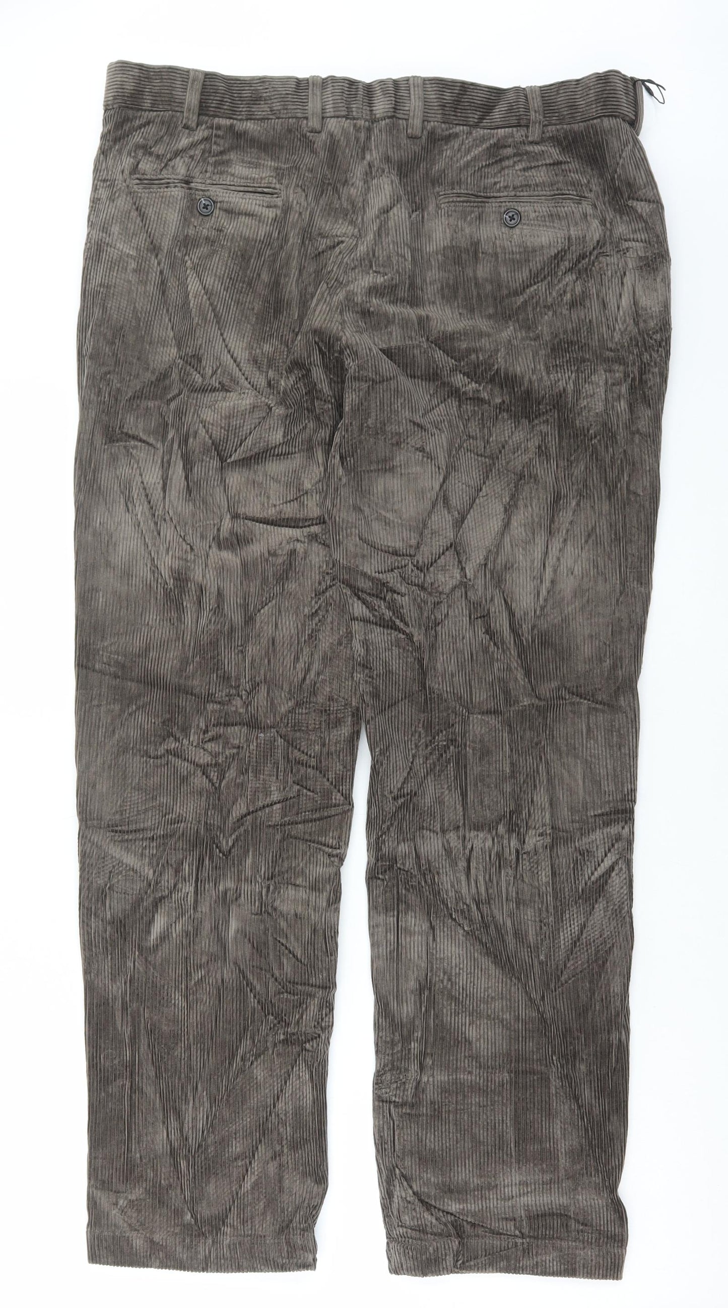 Marks and Spencer Mens Brown Cotton Trousers Size 38 in L31 in Regular Button