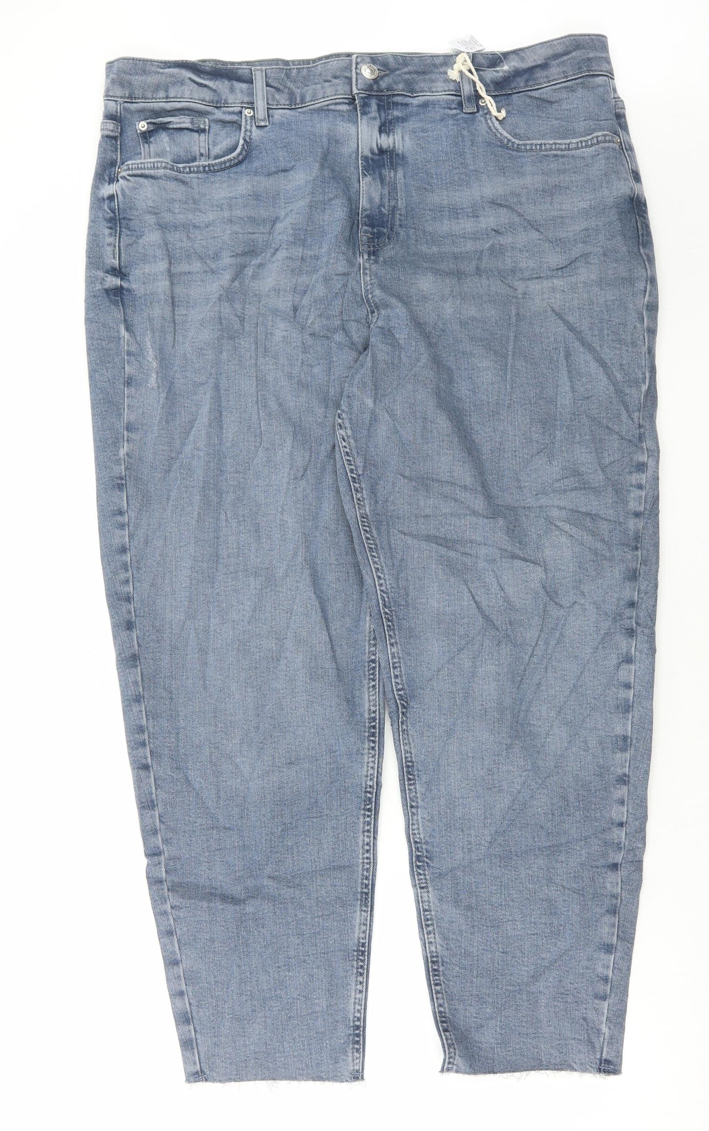Marks and Spencer Womens Grey Cotton Mom Jeans Size 20 L28 in Regular Button
