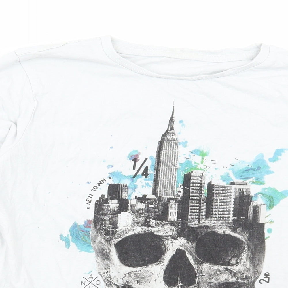 Preworn Boys Multicoloured Cotton Basic T-Shirt Size 12-13 Years Round Neck Pullover - Skull Print