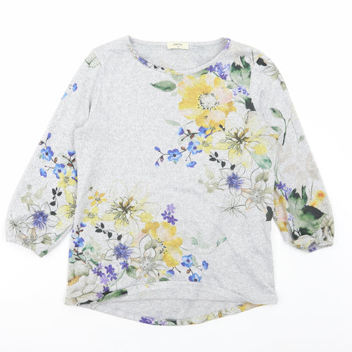 Matalan Womens Grey Floral Polyester Basic T-Shirt Size 8 Round Neck