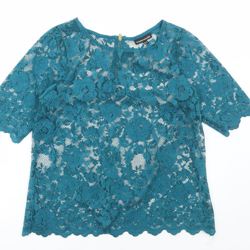 Warehouse Womens Green Polyester Basic Blouse Size 12 Round Neck