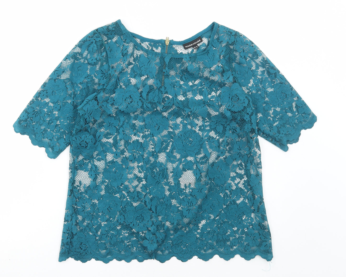 Warehouse Womens Green Polyester Basic Blouse Size 12 Round Neck