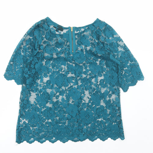 Warehouse Womens Green Polyester Basic Blouse Size 12 Round Neck