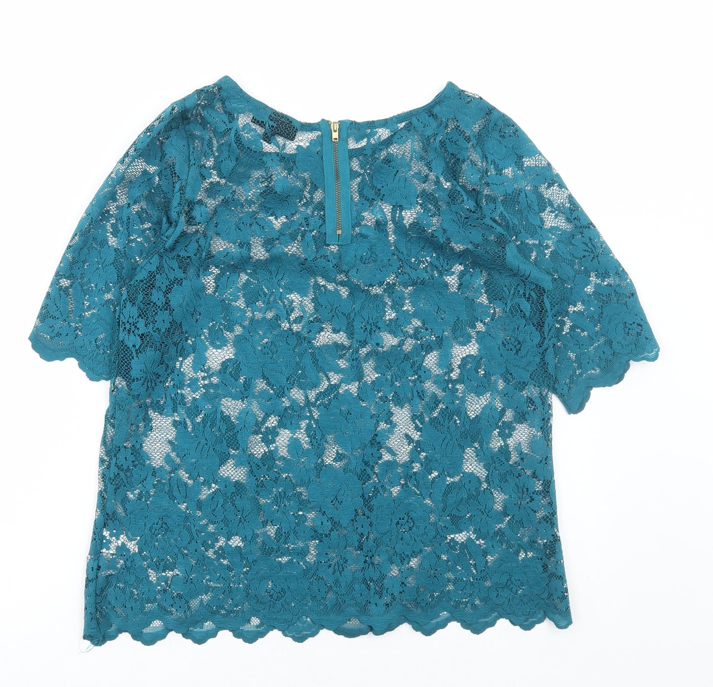 Warehouse Womens Green Polyester Basic Blouse Size 12 Round Neck