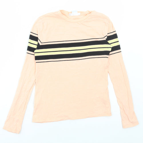Cooperative Womens Pink Striped Cotton Basic T-Shirt Size S Round Neck
