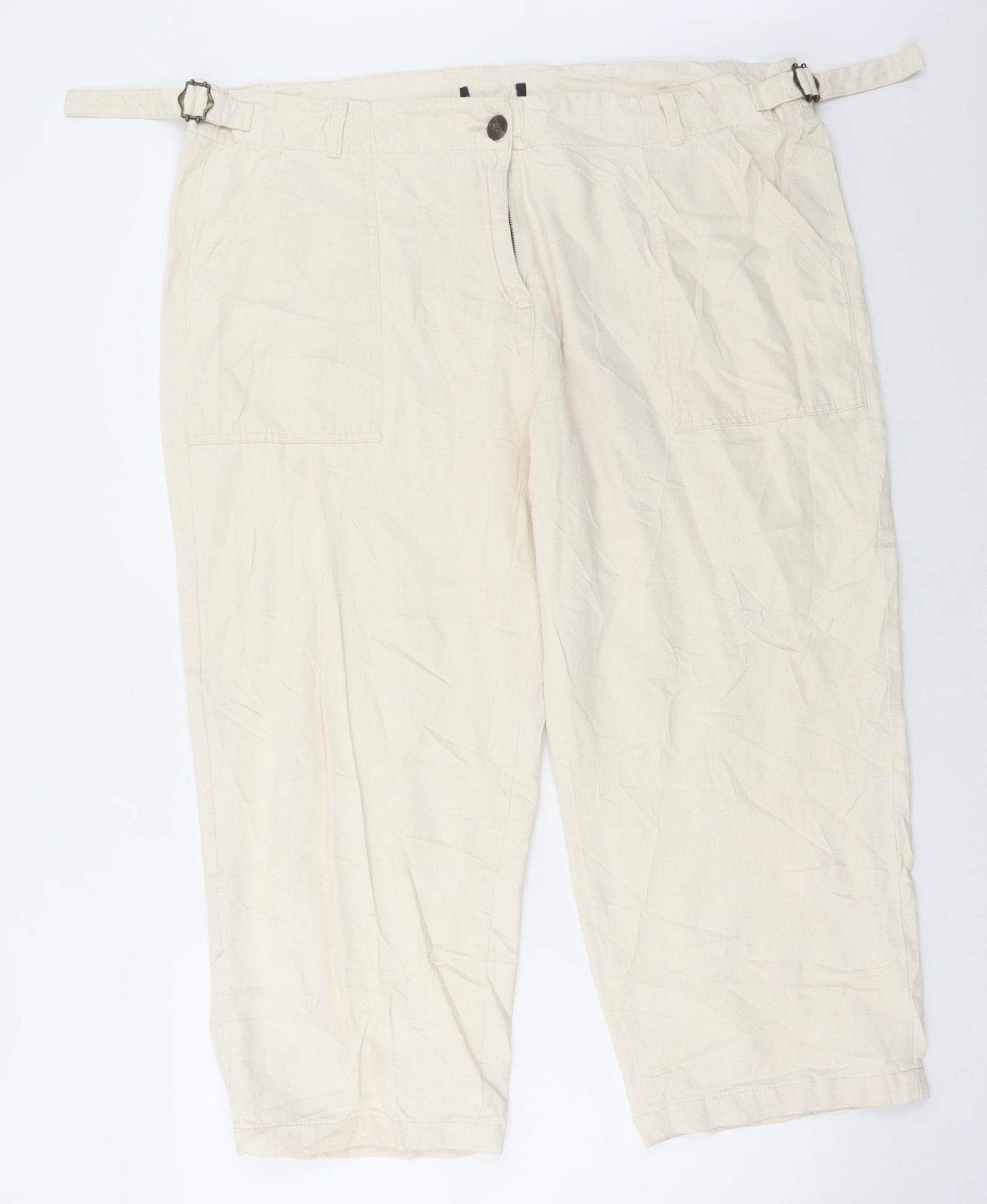 Marks and Spencer Womens Ivory Cotton Cropped Jeans Size 42 in L25 in Regular Button