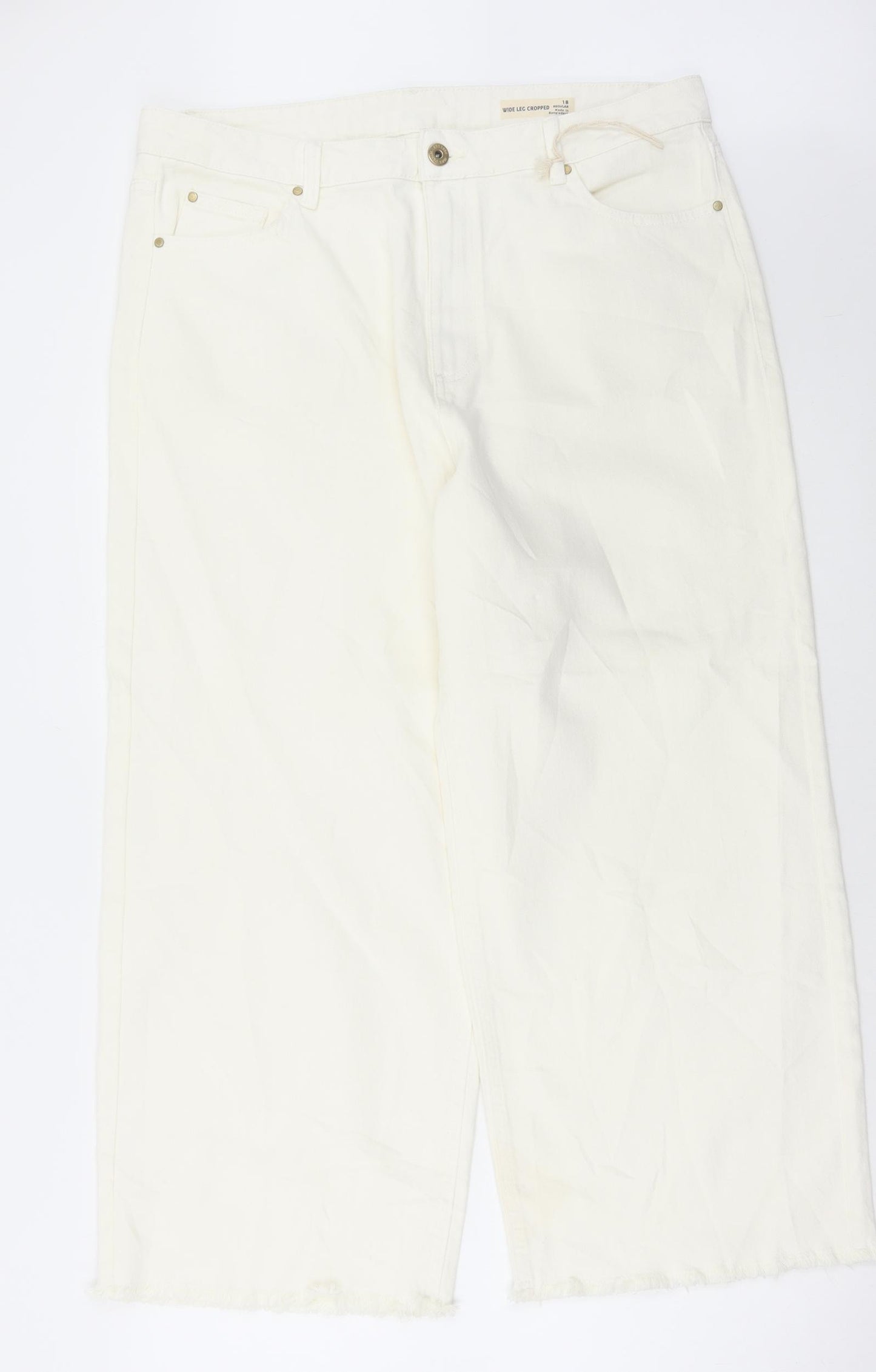 Marks and Spencer Womens White Cotton Cropped Jeans Size 18 L25 in Regular Button