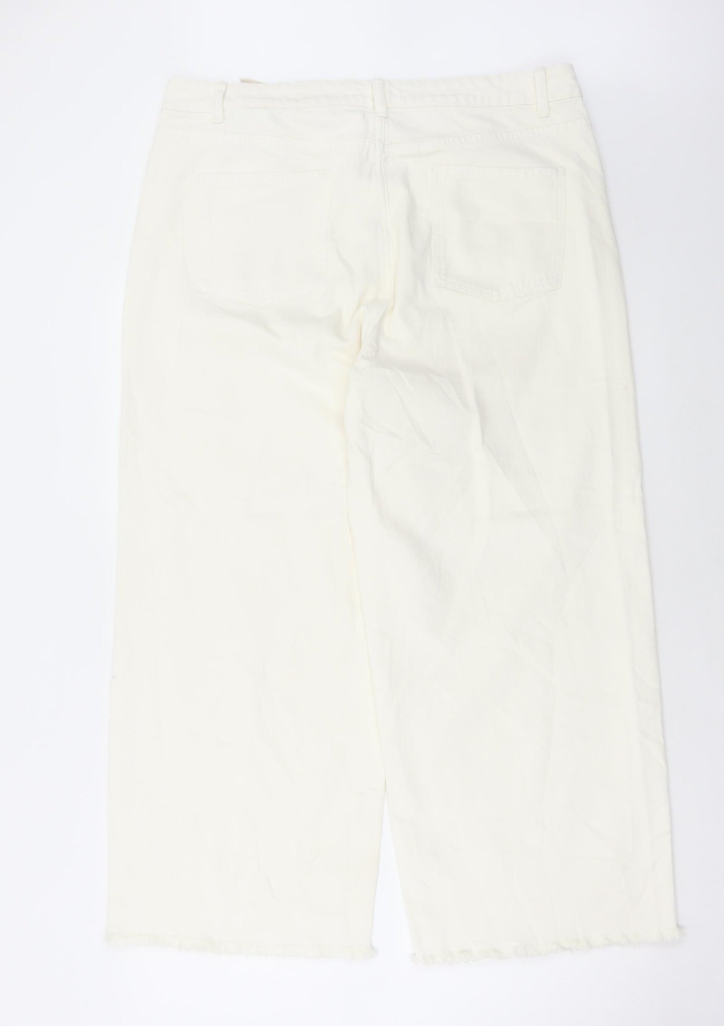 Marks and Spencer Womens White Cotton Cropped Jeans Size 18 L25 in Regular Button