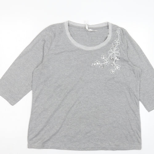Bonmarché Womens Grey Polyester Basic T-Shirt Size M Crew Neck