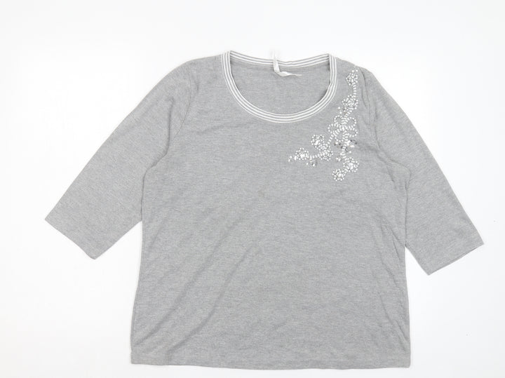 Bonmarché Womens Grey Polyester Basic T-Shirt Size M Crew Neck