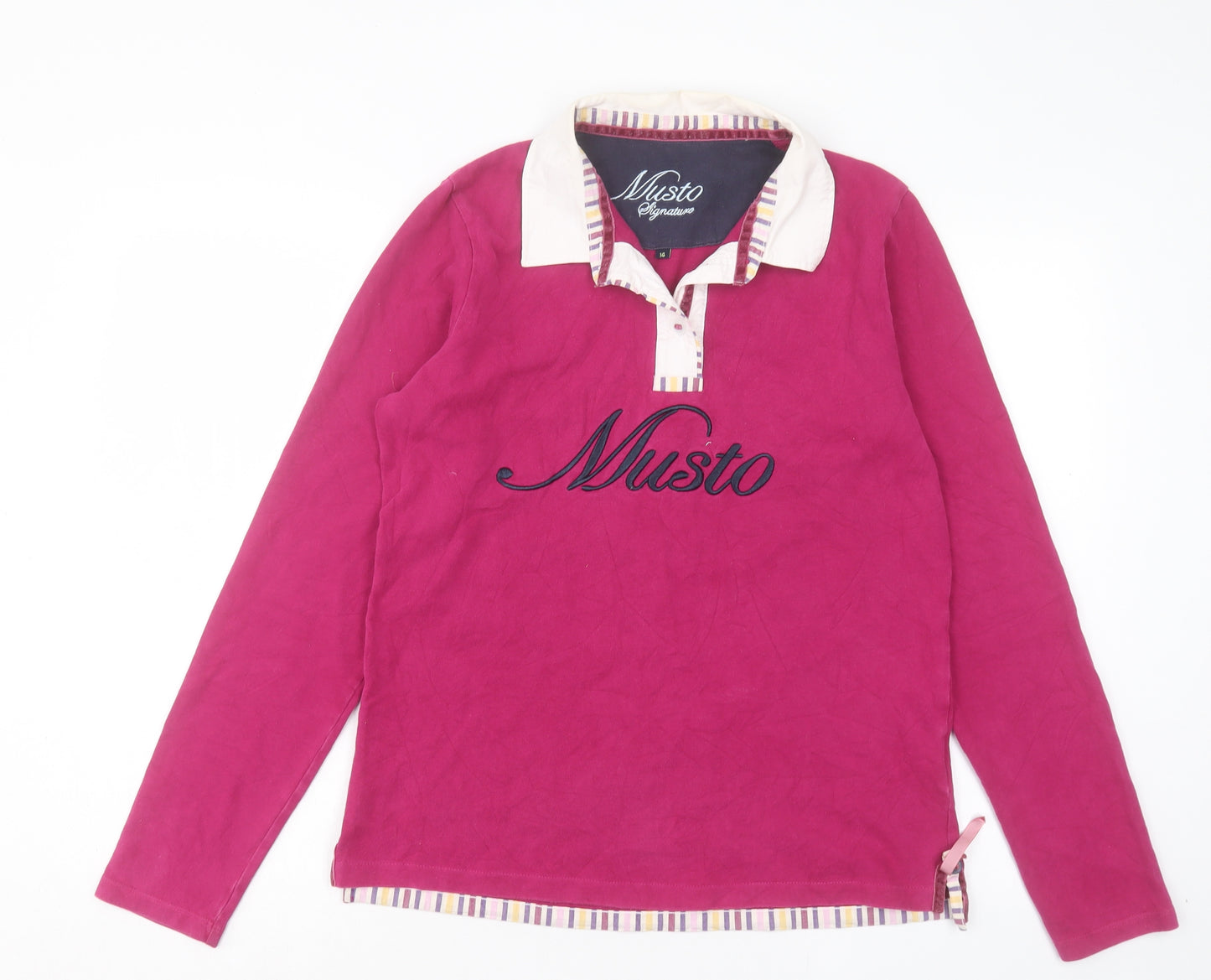 MUSTO Womens Purple Cotton Basic Polo Size 14 Collared