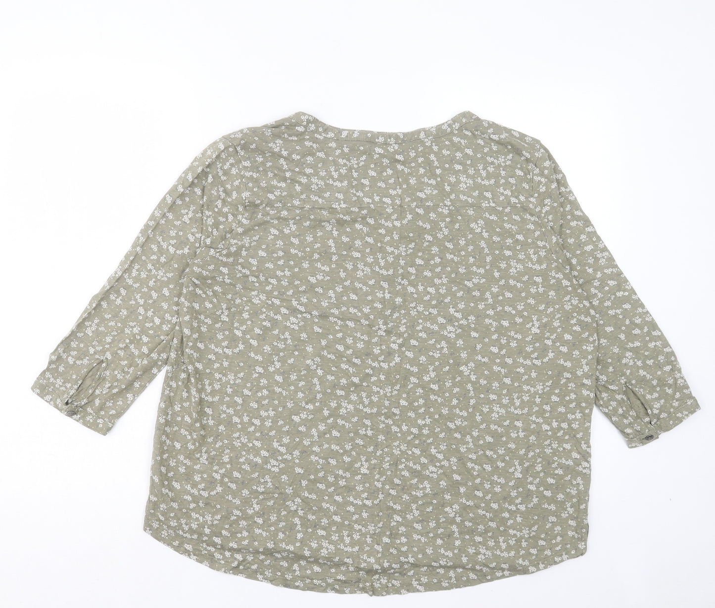 Nutmeg Womens Green Floral Cotton Basic T-Shirt Size 16 V-Neck