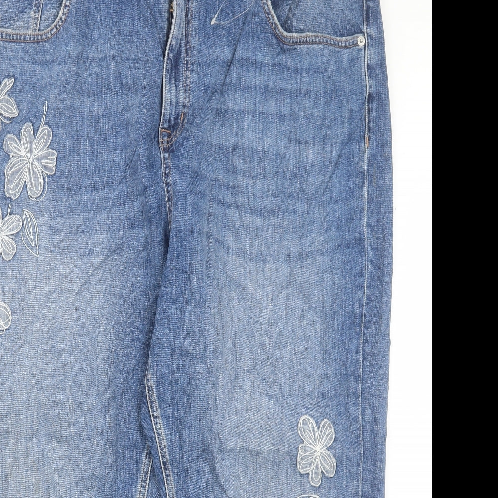 Marks and Spencer Womens Blue Floral Cotton Mom Jeans Size 22 L25 in Regular Button