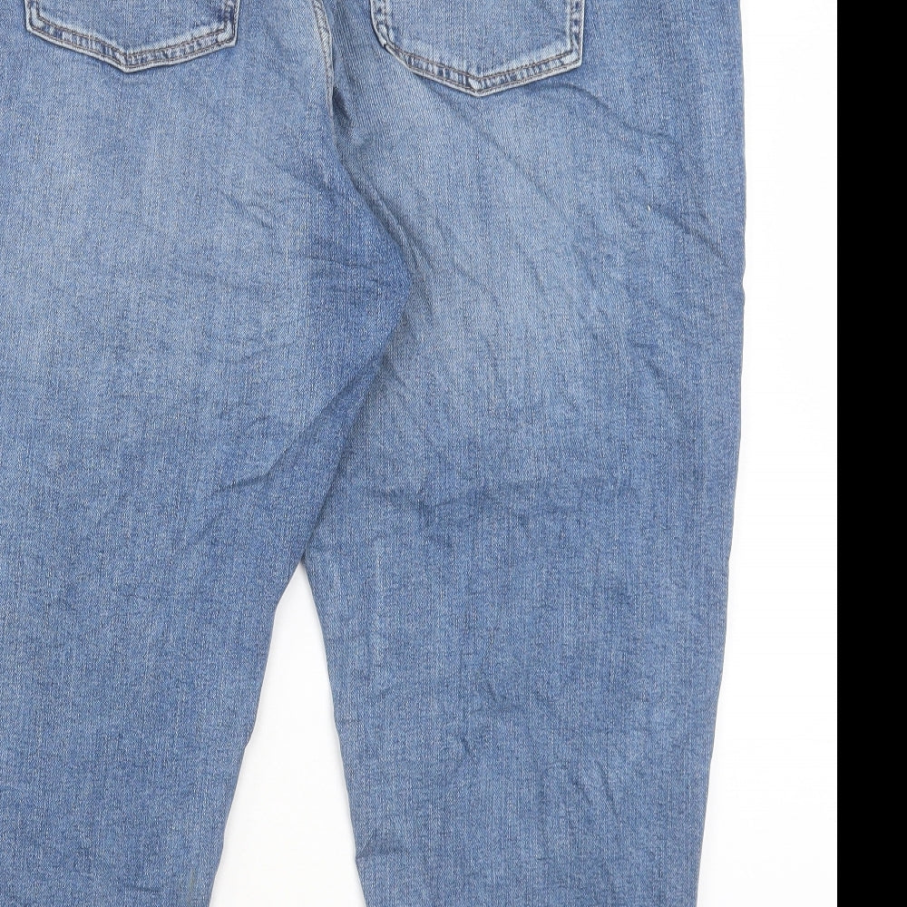 Marks and Spencer Womens Blue Floral Cotton Mom Jeans Size 22 L25 in Regular Button